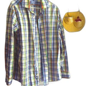 Tommy Hilfiger Light Blue & Yellow Plaid Button Up Shirt 16.5 Business Casual